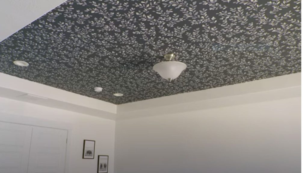 wallpaper installation on a ceiling